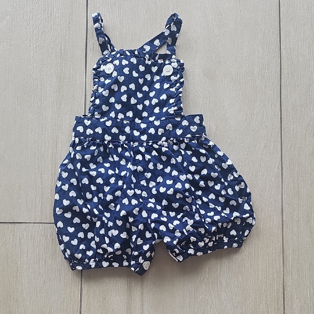 Rachel Riley Navy Blue Heart Print Kids Overalls